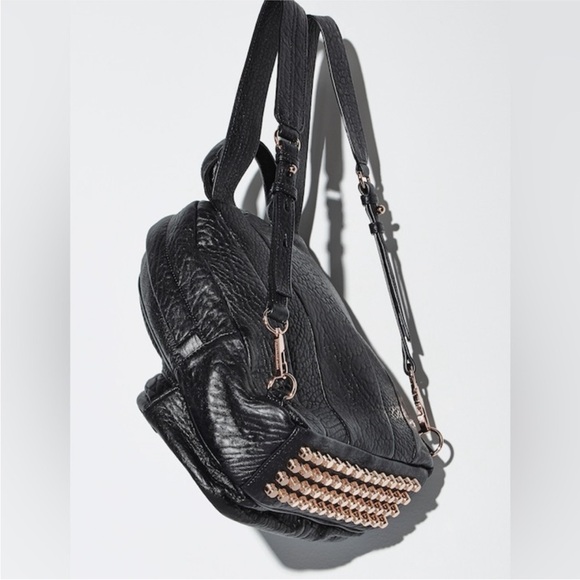 Alexander Wang Black Pebbled Leather Rose Gold-Studded Dumbo Backpack
